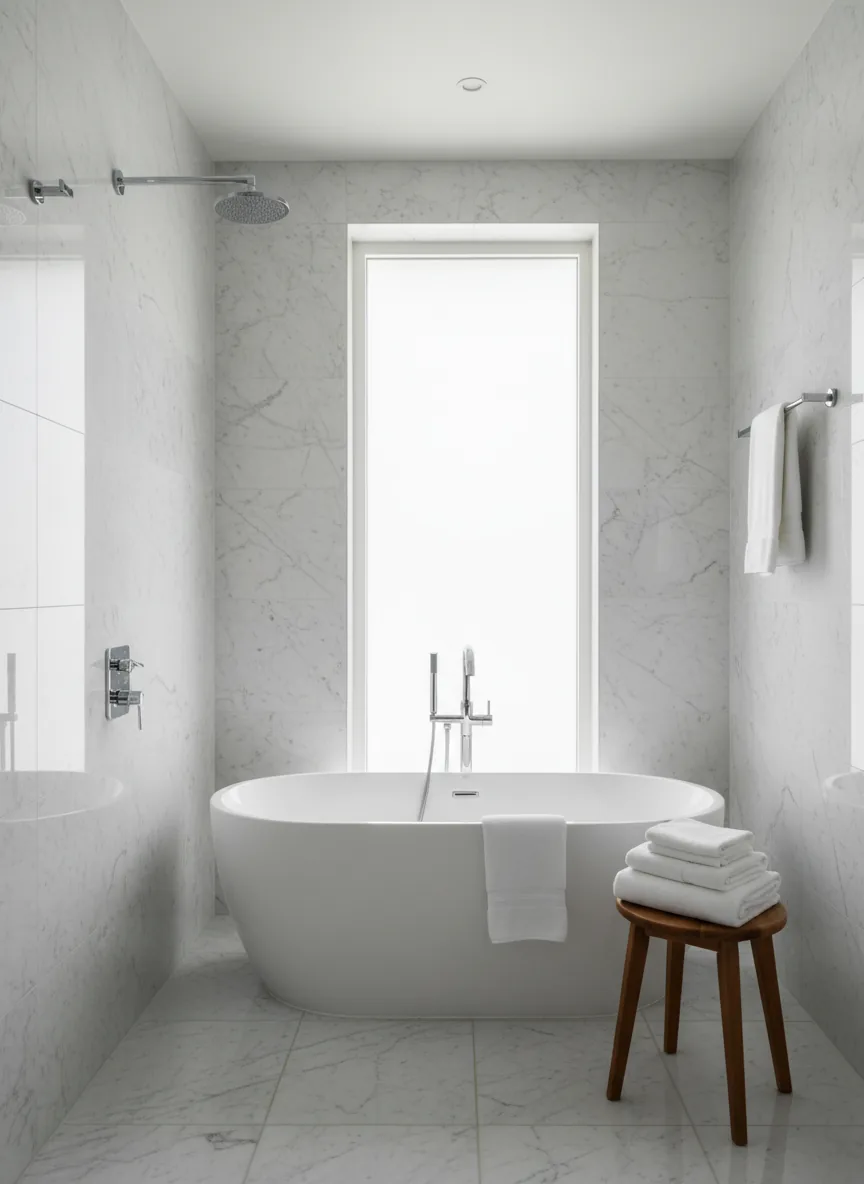 A sparkling marble bathroom after a TLK professional clean
