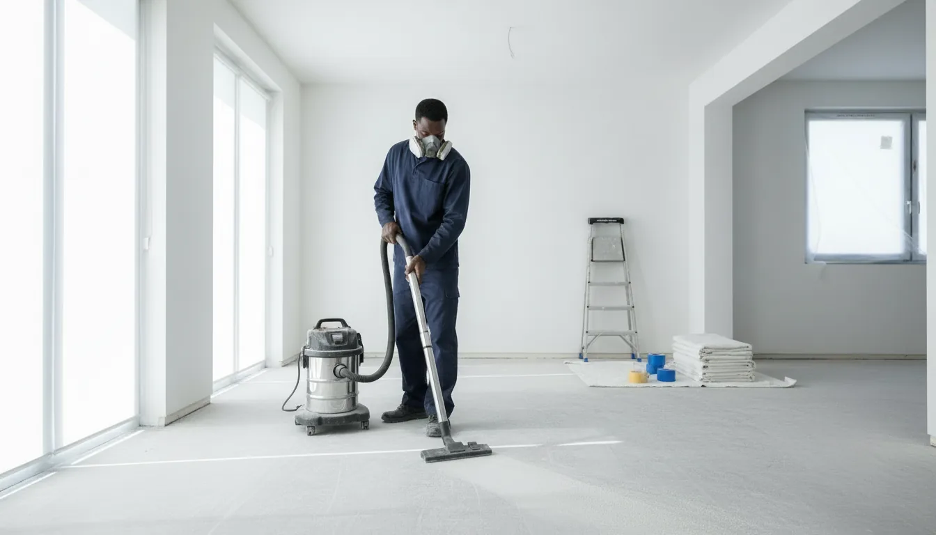 Cleaner removing fine construction dust from a newly renovated interior